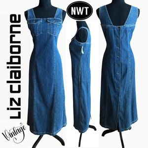 NWT Liz Claiborne 100% Cotton Denim Button-Back Sleeveless Dress (4)
